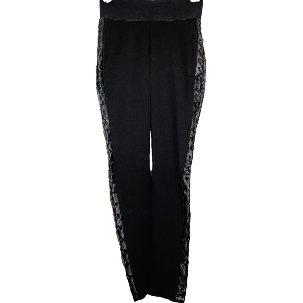Nygard Slims Leggings Side Moto Lace-Up Grommet Stretch Wideband Black Small